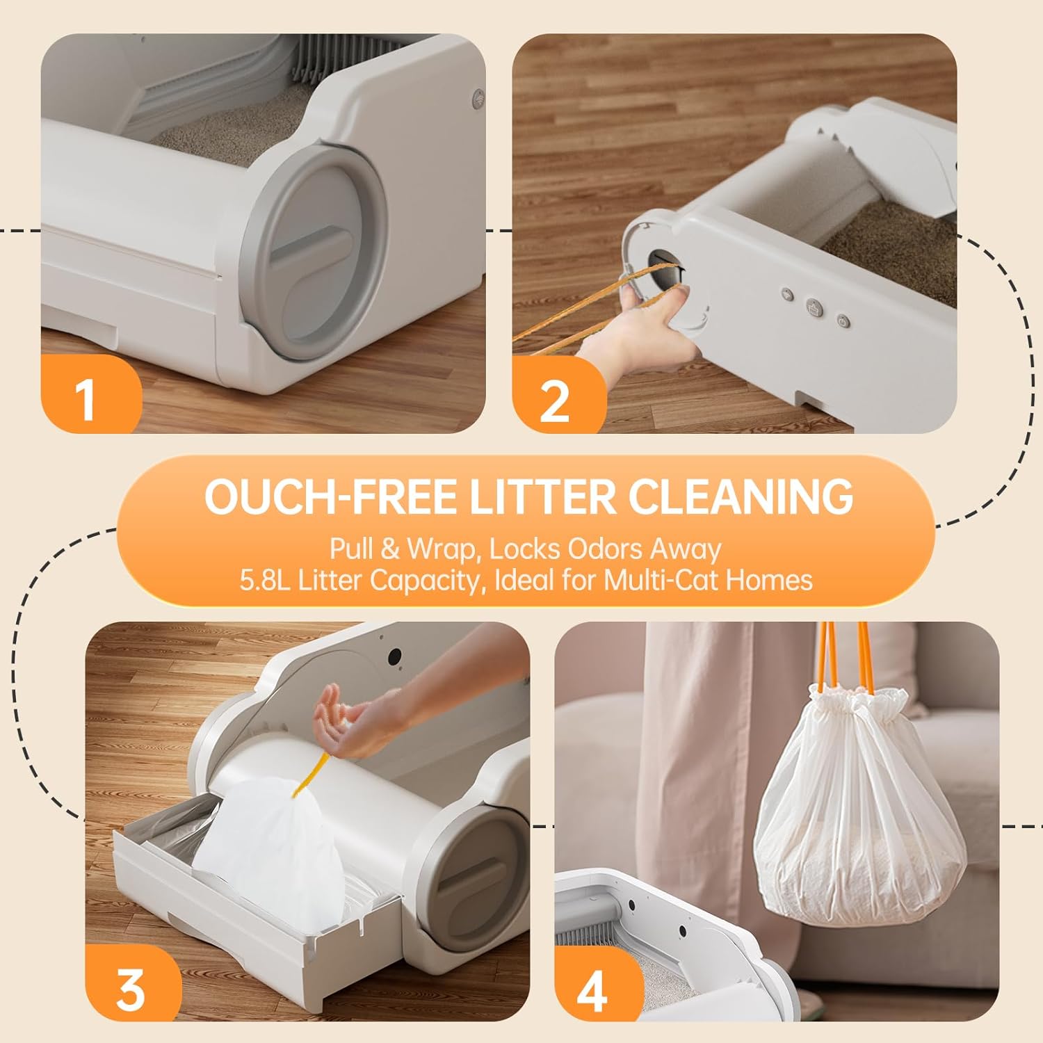 Open-Top Automatic Litter Box Self Cleaning Cat Litter Box Litter Robot for Multiple Cats with Safety Sensors