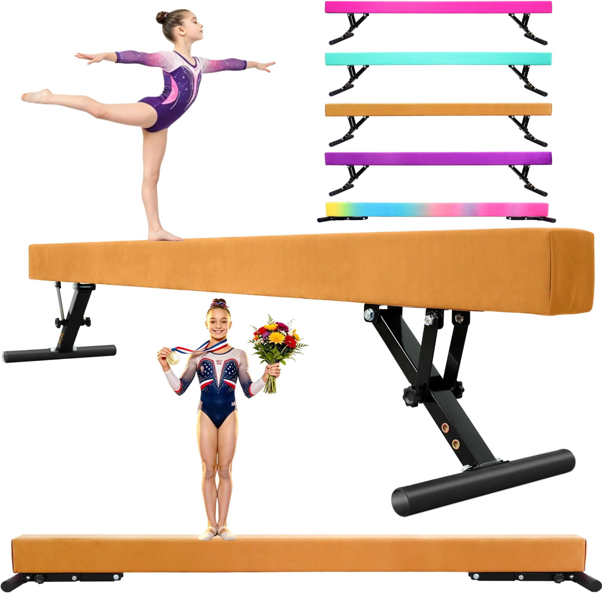 Seliyoo Adjustable Balance Beam for Kids 8FT Gymnastics Beam of All Gymnastic Levels, High and Low Floor Beams Height Adjustable Gymnastic Equipment for Teens Adults Home Gym Use