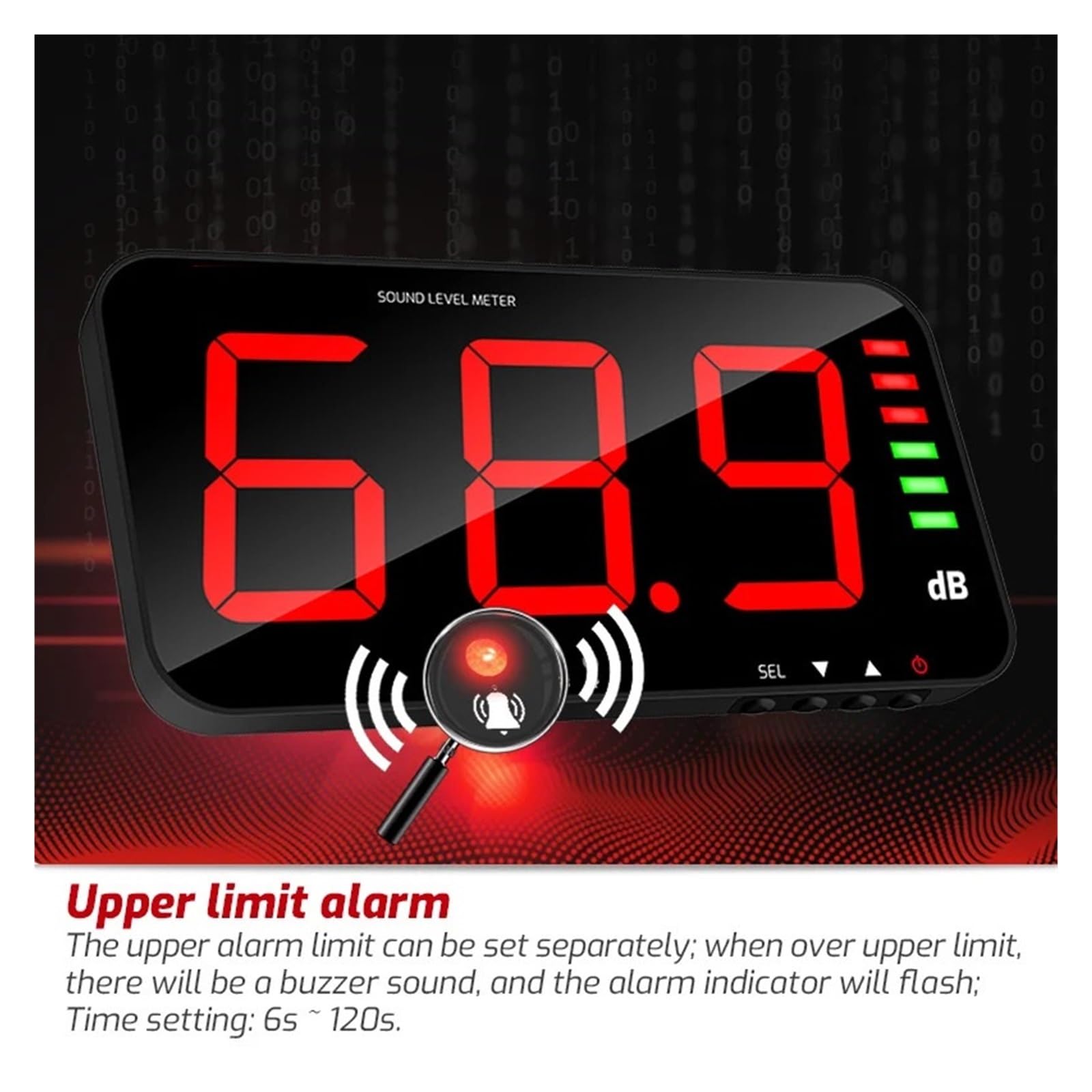 Medidor De Nivel Sonido Digital Con Pantalla Grande, Ruido DB, Alarma For Colgar En La Pared, For Hospitales, Restaurantes, Bares Y Escuelas PrecisióN Extremadamente Alta(653A)