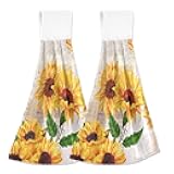 Bolaz Vintage Sunflower Hanging Kitchen Towel Yellow Floral Flowers Hand Towel 2 Pcs Absorbent Hanging Tie Towels for Bathroom Laundry Room Kitchen 12 x 17 Inches