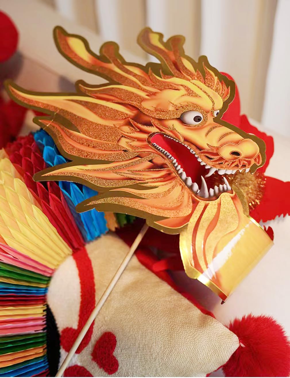 Decoración de papel colgante de dragón 3D (5 pies), guirnalda de dragón de año nuevo chino, serpentinas para fiestas, festival de primavera para niños, suministros de fiesta (grande)