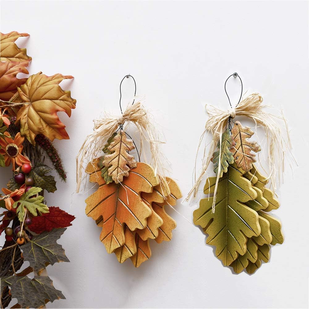 Wooden Fall Leaves Hanging Ornaments Door Hanger Wall Art Decor, Autumn Oak Leaf Cluster Thanksgiving Home Fireplace Mantel Decor