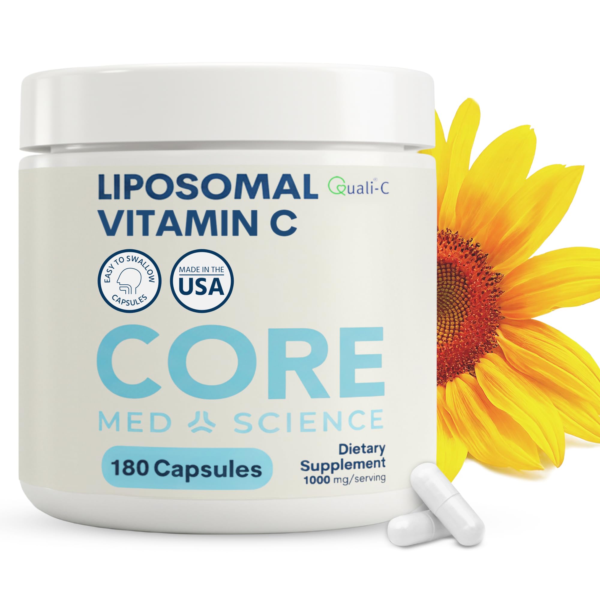 Core Med Science Liposomal Vitamin C, 1000mg - 180 High Absorption Capsules 180 Count (Pack of 1) Capsule