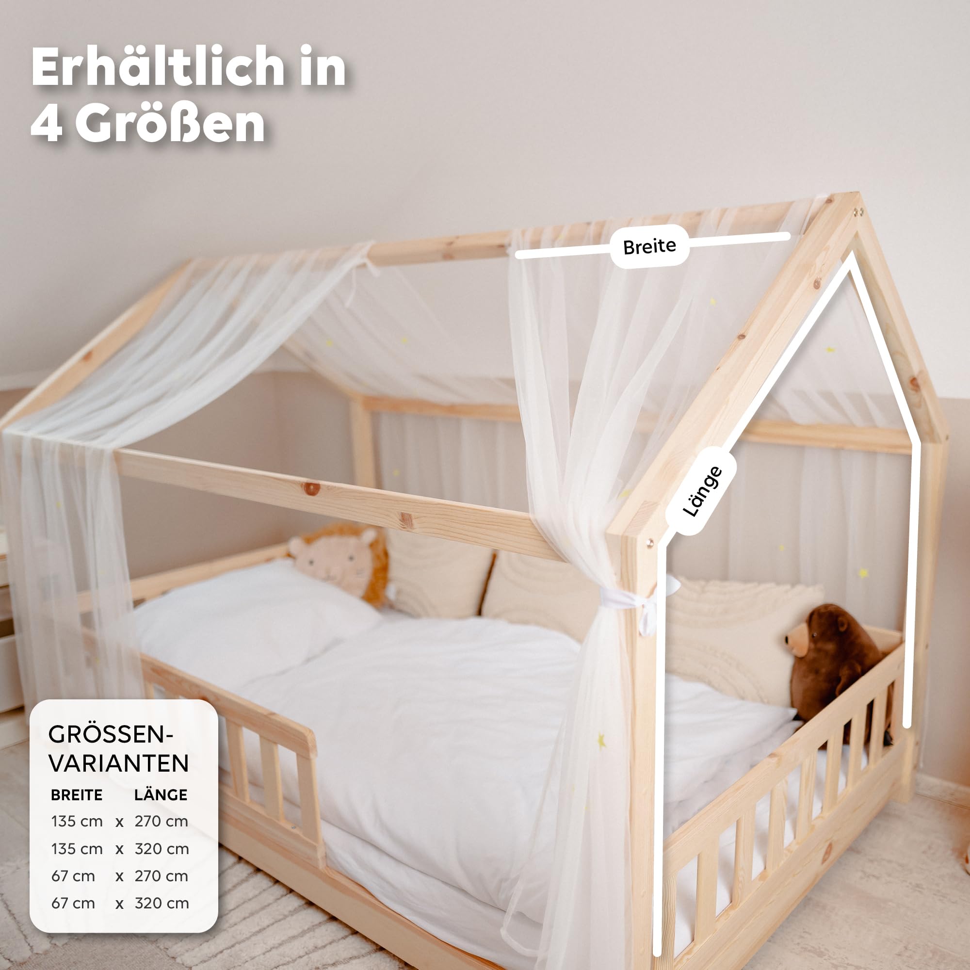 Hausbett Himmel 2er Set mit leuchtenden Sternen | Kinderzimmer Deko | Zauberhafter Rückzugsort fürs Kinderbett