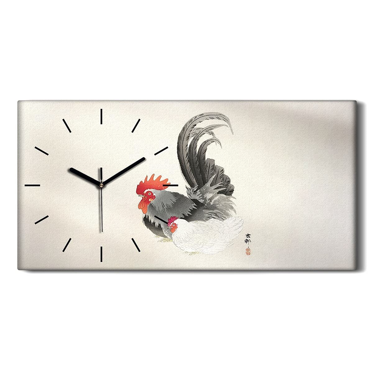 Horloge Silencieuse Toile Poulet Asiatique 60x30cm sans Tic-Tac pour Salon