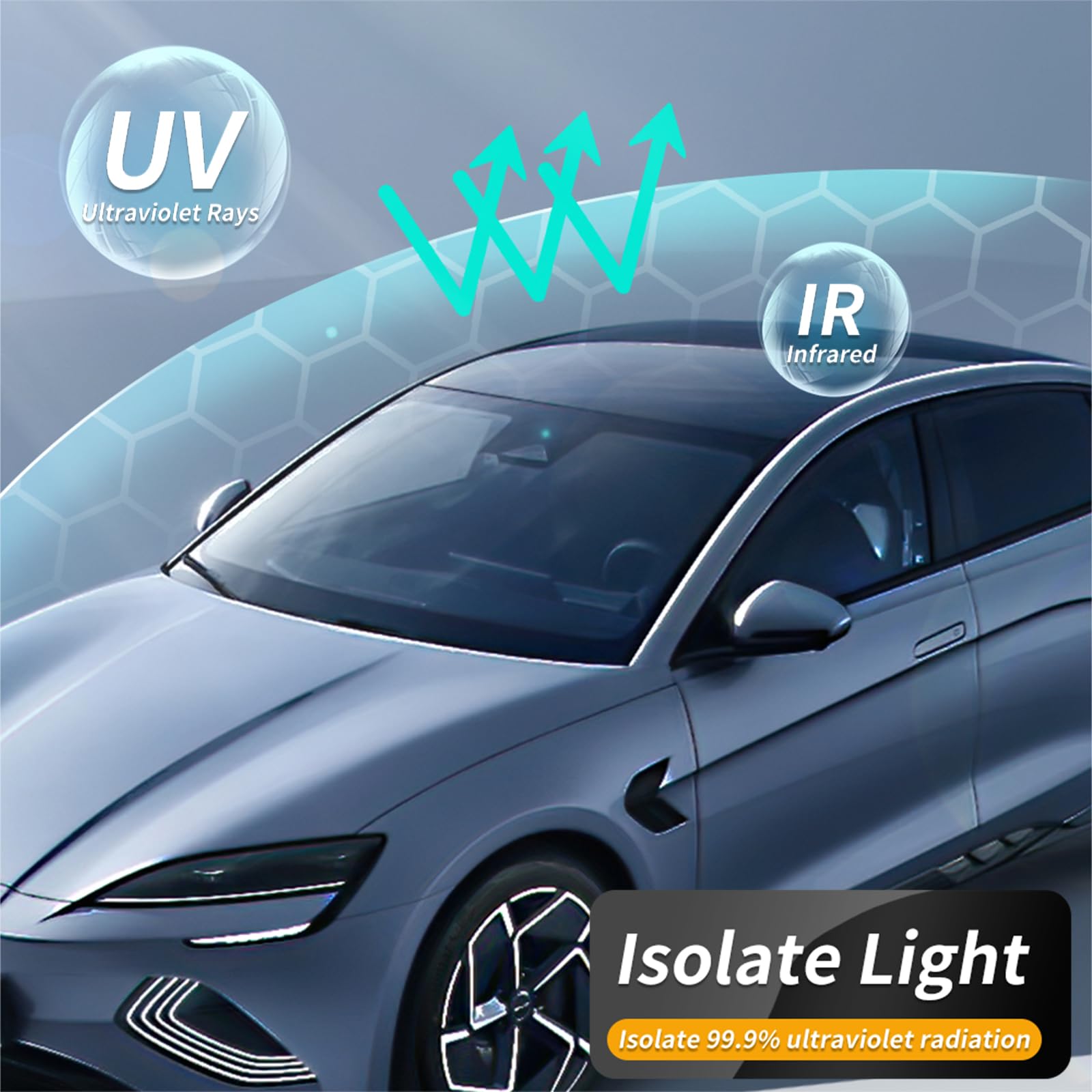 für BYD Siegel EV 2021-2024 8.5mil TPU PPF Solar Fenstertönung für Autodach Oberlicht Vorgeschnittene Selbstklebende Transparent Lackschutzfolie Zubehör Eisblau 1Stück