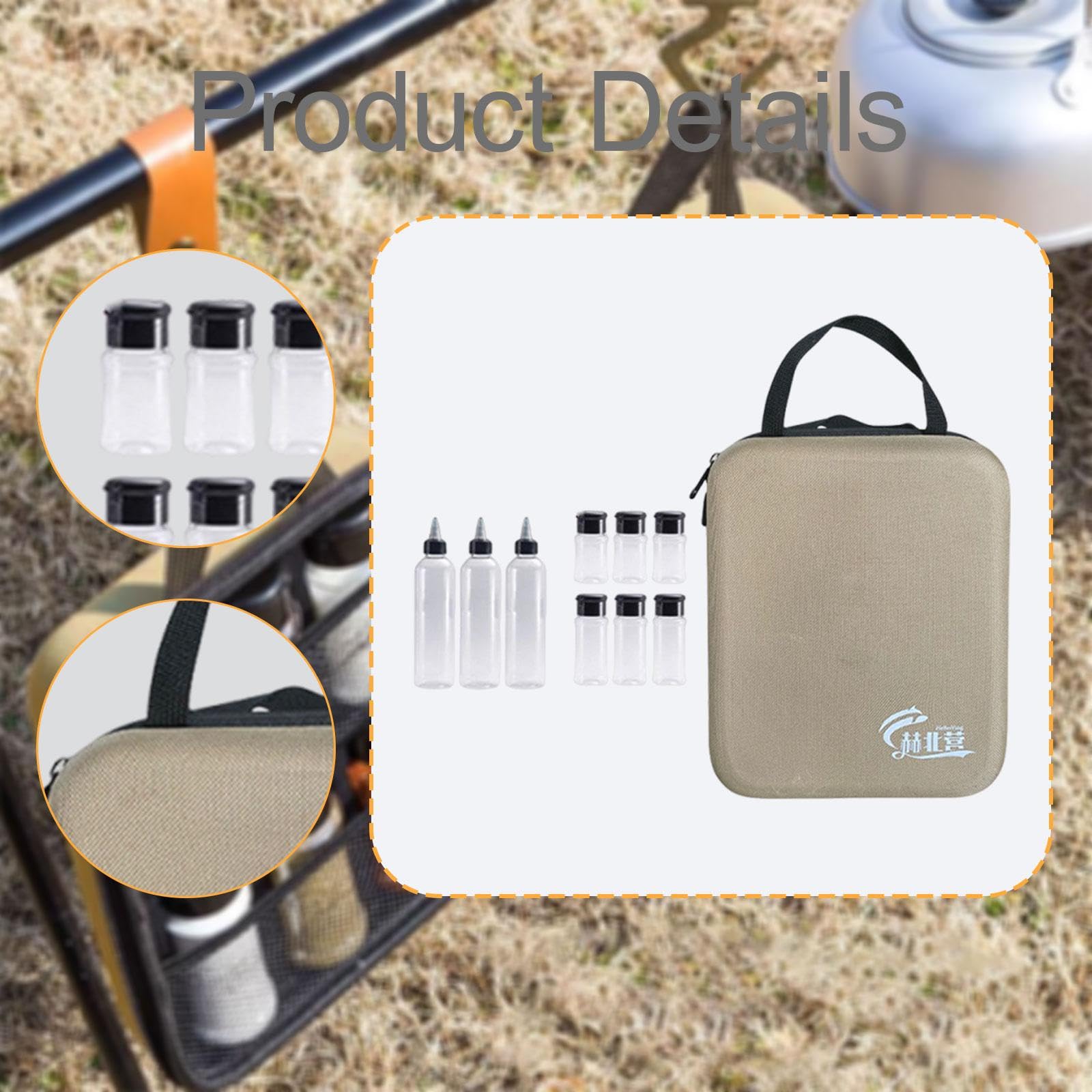 Qianly Kit de 11 Tarros de Especias para Camping, Estuche Rígido de EVA para Senderismo, Barbacoas, Hogar Y Exteriores