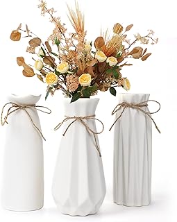White Ceramic Vase,Modern Ceramic Vases Set of 3,White Tall Flower Vases for centerpieces,Rustic Farmhouse