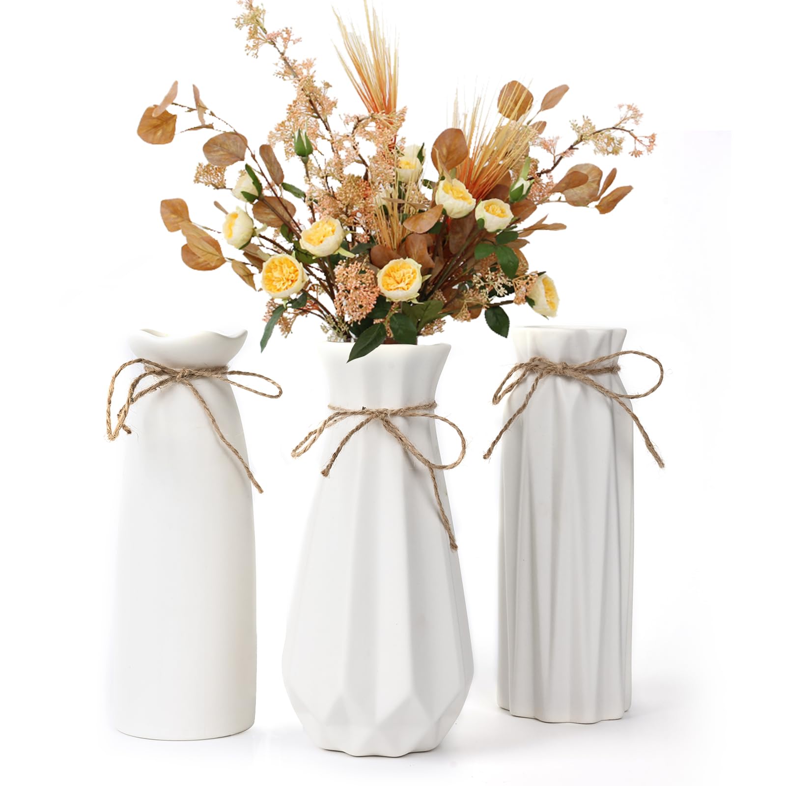 Juego de 3 jarrones de cerámica blanca para decoración moderna del hogar, apto para vestíbulo, sala de estar, chimenea, dormitorio, cocina (3, blanco)