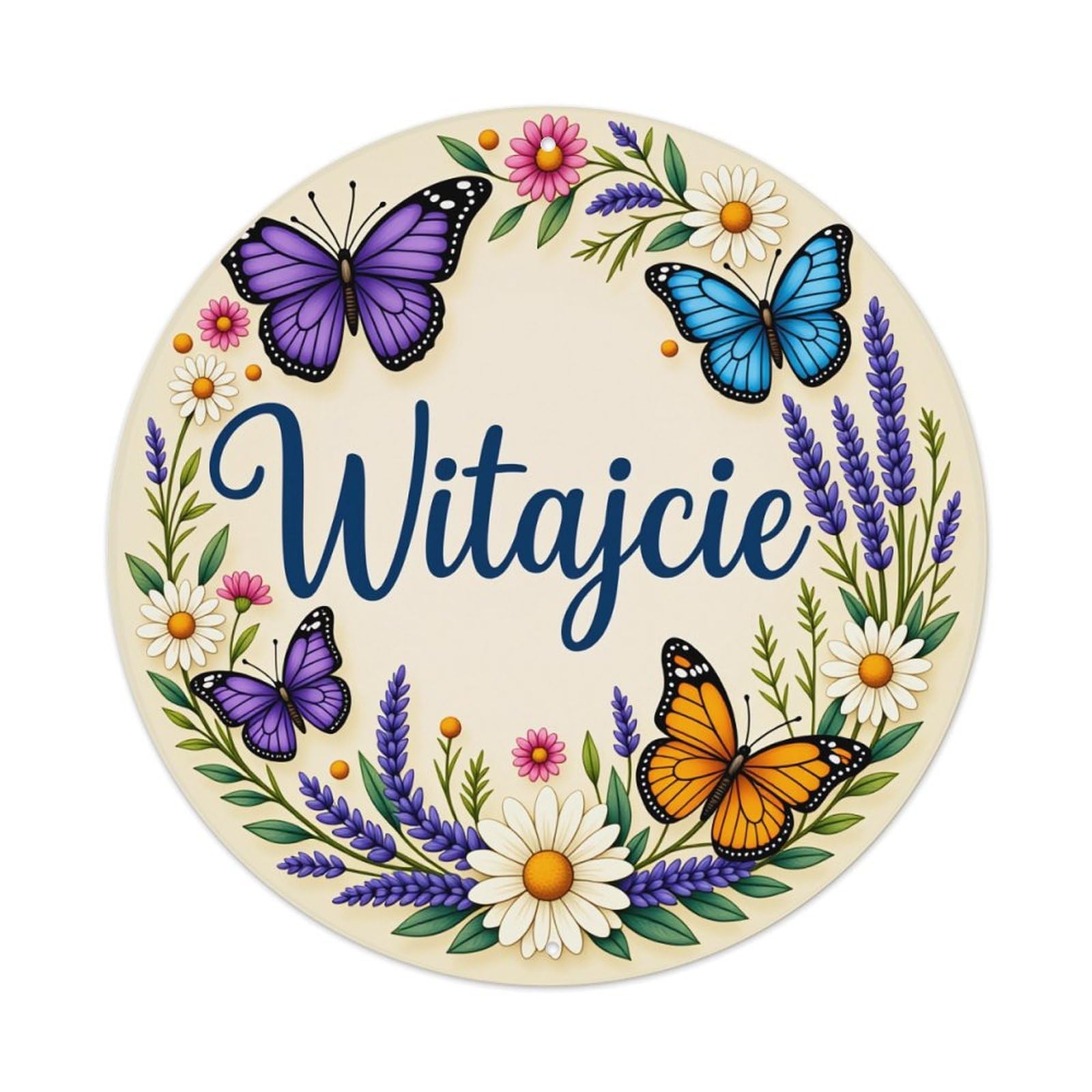 Butterfly Flower Wreath Welcome Design Round Tin Sign Vintage Metal Poster Retro Bar, Home, Man Cave, Kitchen, Laundry Room Wall Art Decor Gift 8x8Inch