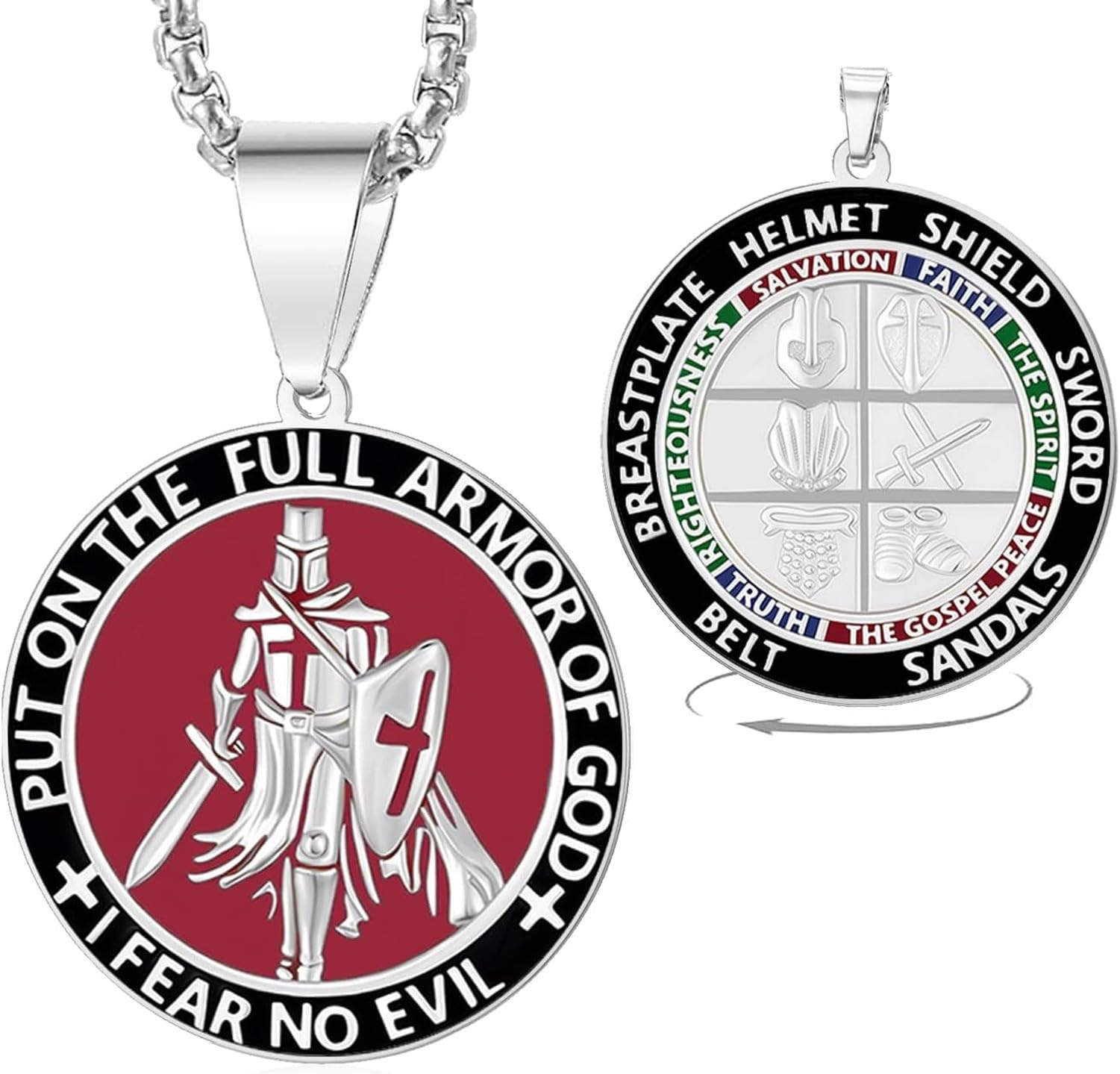 Faozhuo Cross Pendant Necklace for Men Knights Templar Armor Christian Crusader Medieval Warrior Jewelry Religious Protection, Silver