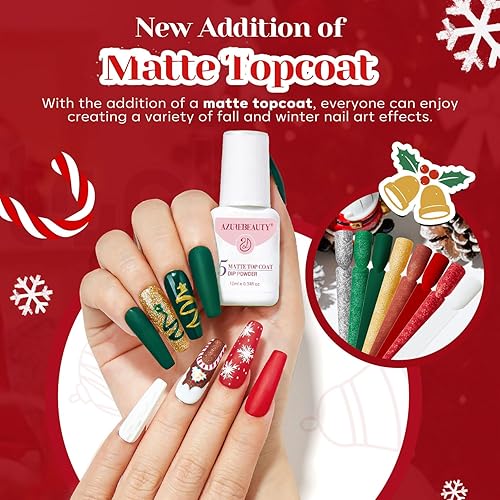 Miniatura 5 de AZUREBEAUTY Juego de 30 piezas de polvo de inmersión para uñas, 8 colores, verde, rojo, dorado, plateado y blanco, con palitos para muestras de