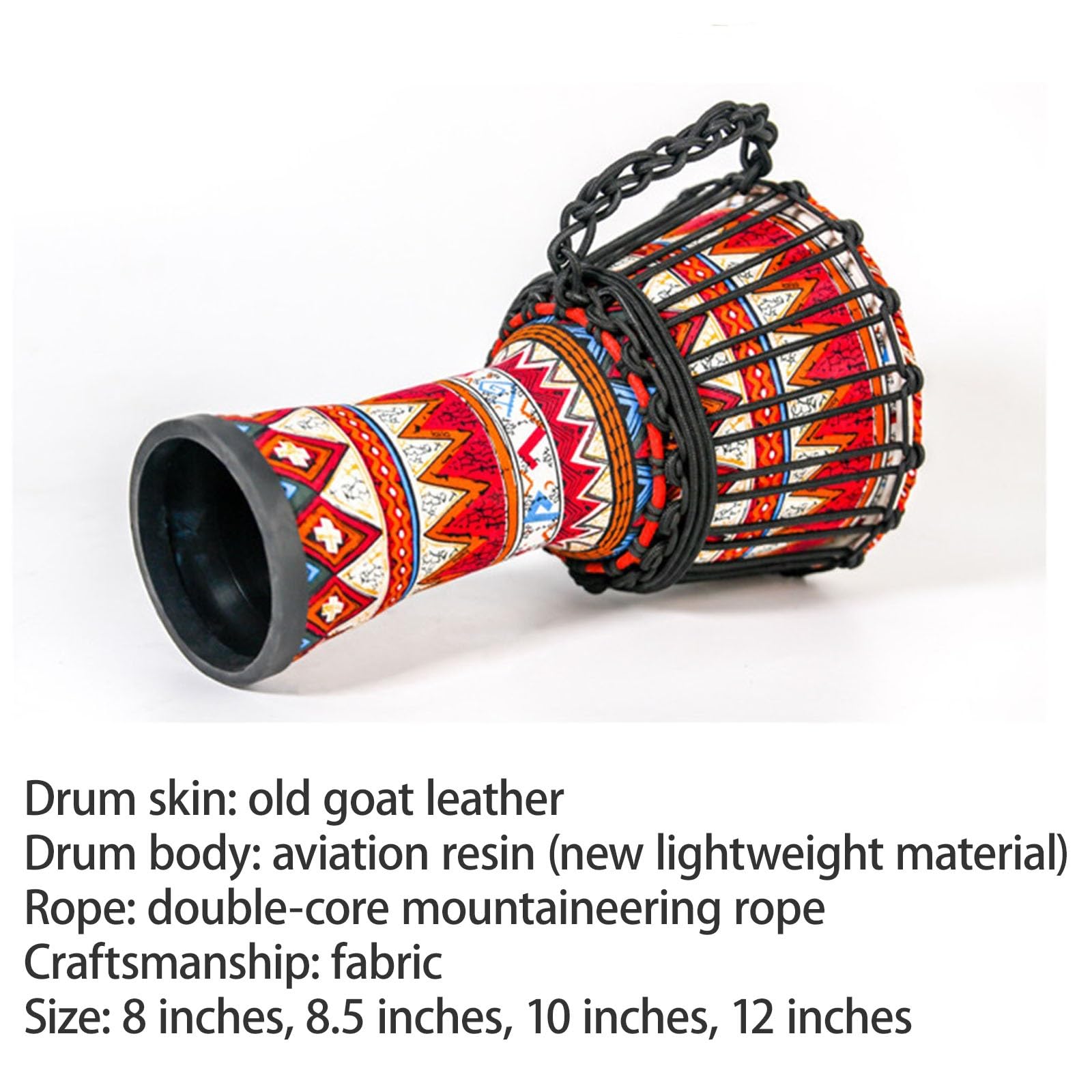 Afrykański Bęben Głowa Bębna z Koziej Skóry z Wiązaną Liną, Antypoślizgowy Spód Bęben Djembe na Wesele, Kemping, Impreza(12inch A)