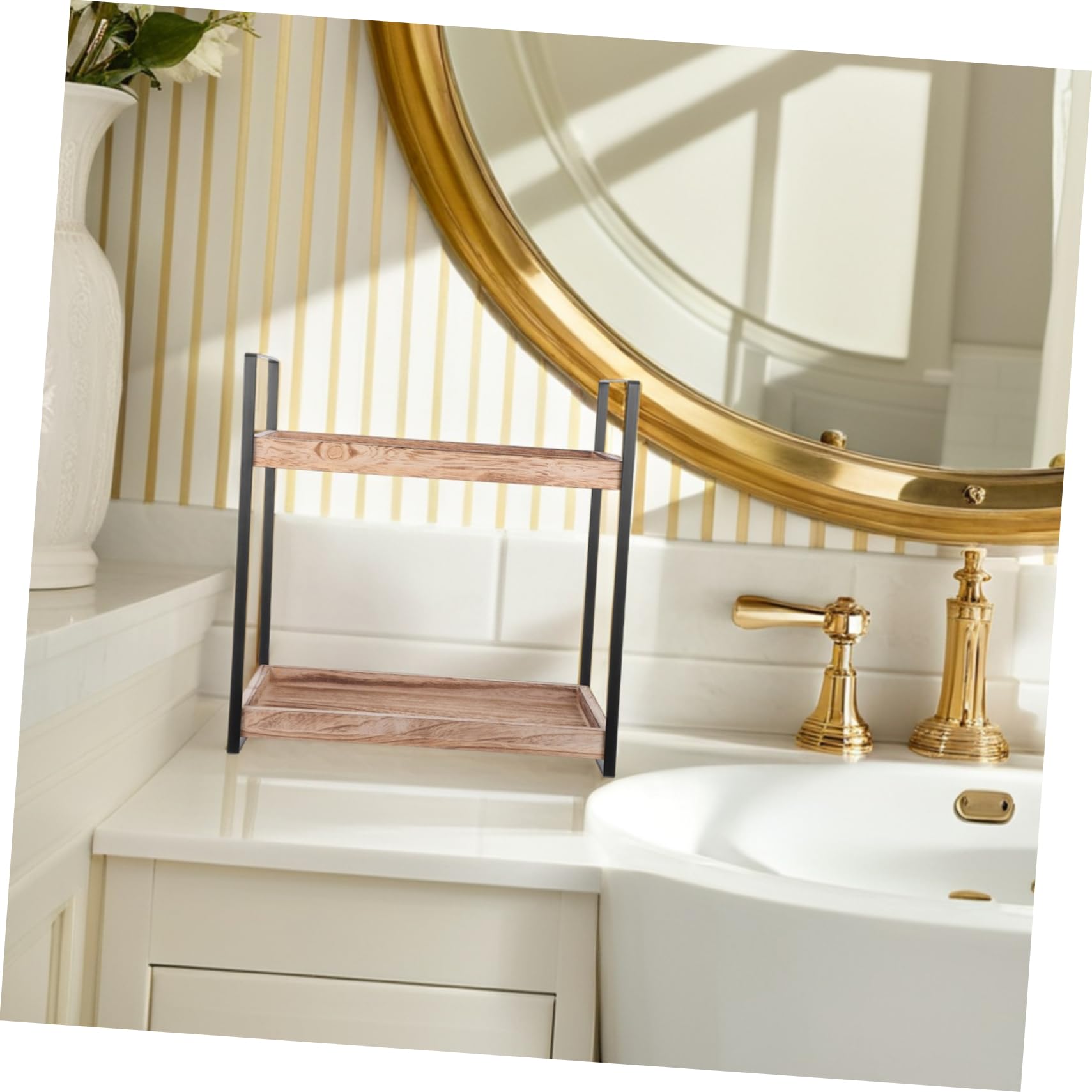 POPETPOP Holzregal Für Arbeitsplatte Stehendes Gewürzregal Küchenregal Eckregal Aus Holz Schreibtischregal Toilettenartikelregal Badezimmer-organizer Kosmetikregal