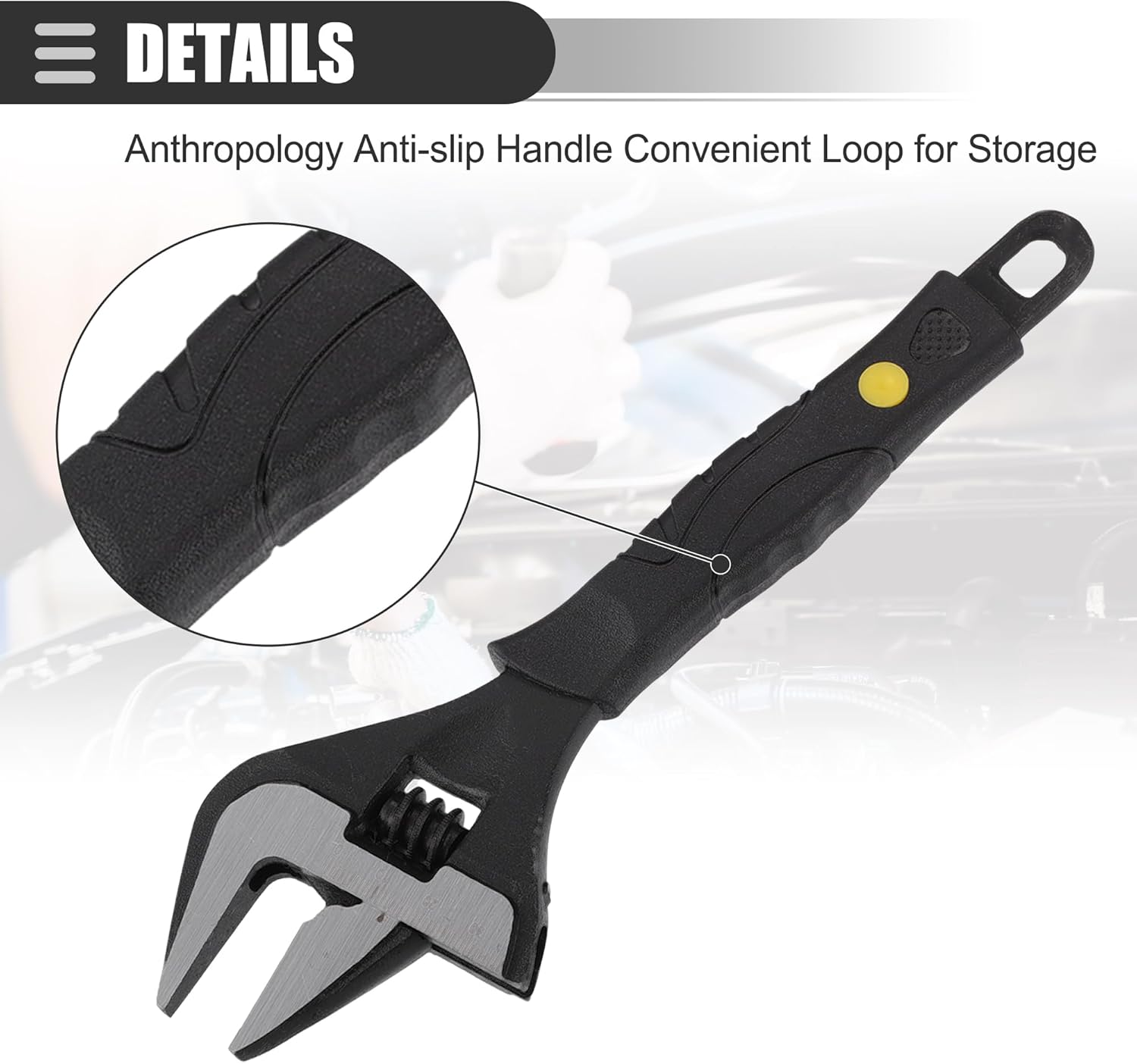 Motoforti Universal Adjustable Spanner Wide Jaw Opening Wrench Automotive Tool Set, 8" and 10" Size Max Jaw Width 36mm and 50mm, Steel, Black