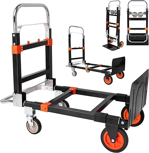 Miniatura 8 de Camión de mano plegable, 330 libras, carrito de mano plegable, carrito de mano resistente, carrito de equipaje de plataforma portátil con 5 ruedas y