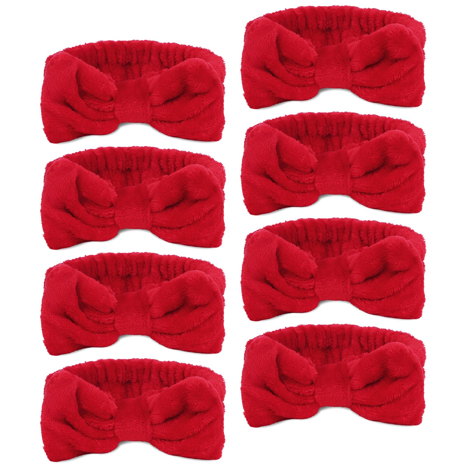 Ondder Diadema de spa para lavarse la cara, paquete de 8 diademas rojas para el cuidado de la piel para mujeres y niñas, lindas diademas de maquillaje con lazo