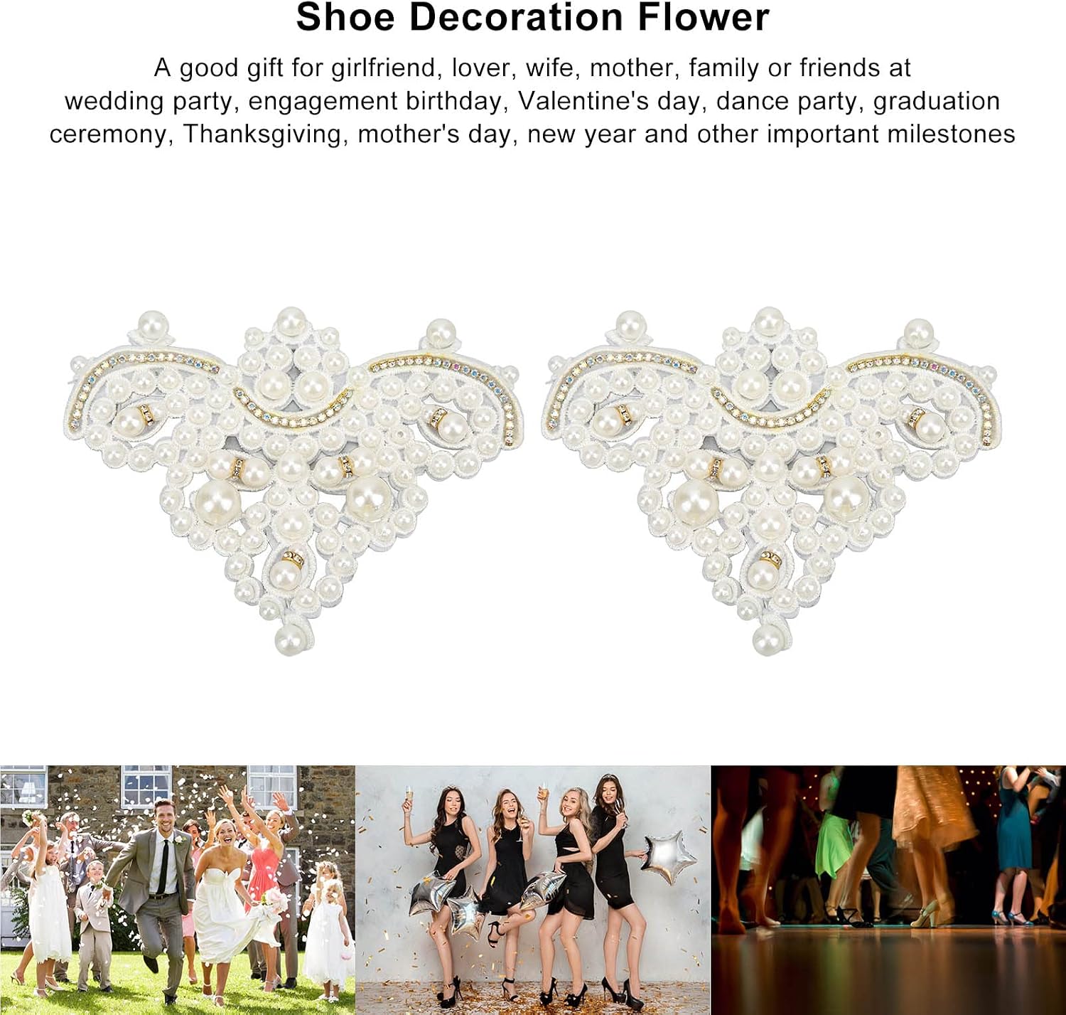 Pssopp 2Pcs Rhinestone Pearl Embellishments Pearl Flower Shoe Clip Pearl Patch Applique for Jewelry Making Clothes Bags Shoes Wedding DIY Supplies(pearl toe)