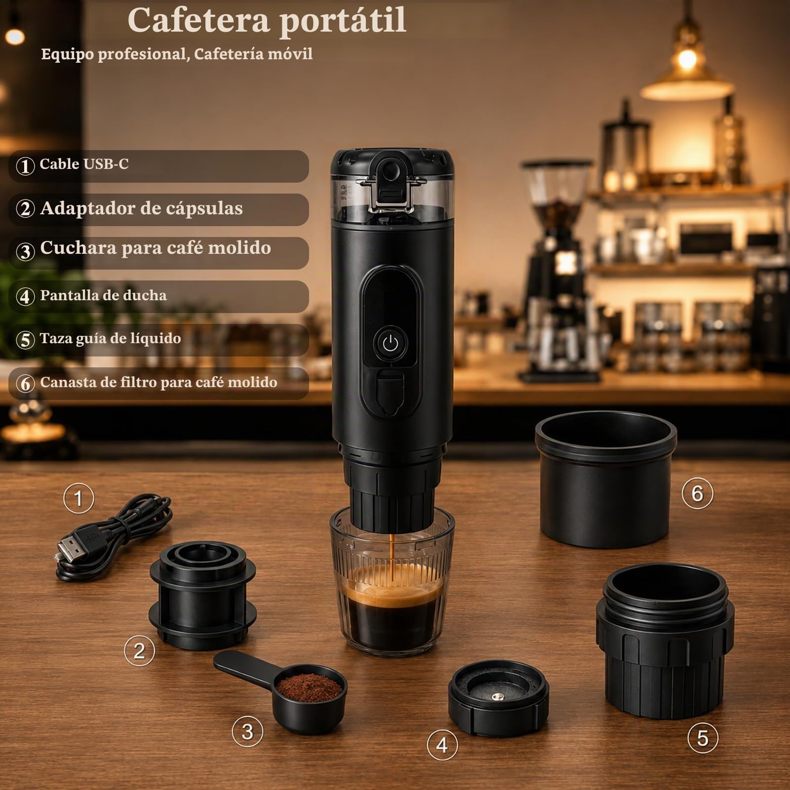 Cafetera eléctrica con pantalla LED de temperatura, compatible con cápsulas y café molido
