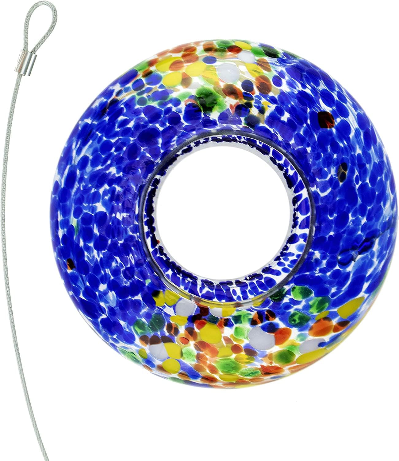 Blue Sky Aviary: Hand Blown Circular Art Glass Bird Feeder