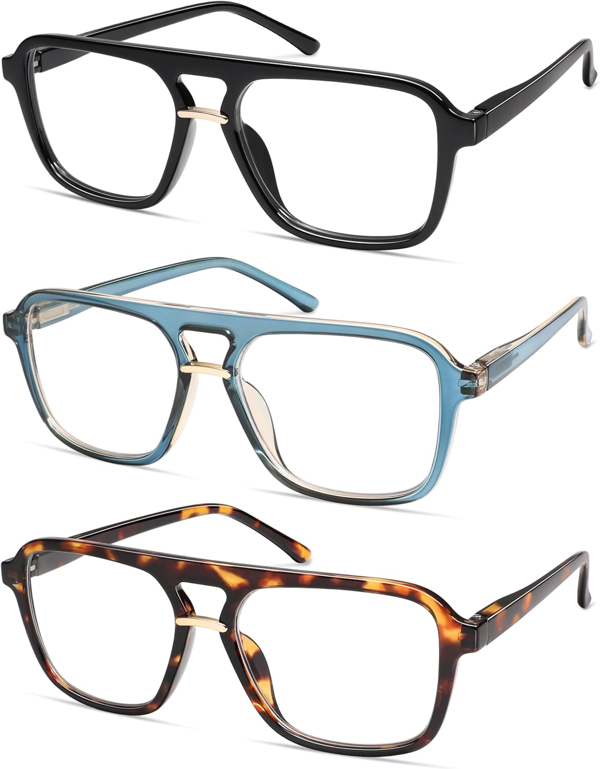 AMOMOMA 3 Pack Trendy Aviator Reading Glasses for Women Men Stylish Square Blue Light Blocking Readers AM6164 - Image 3