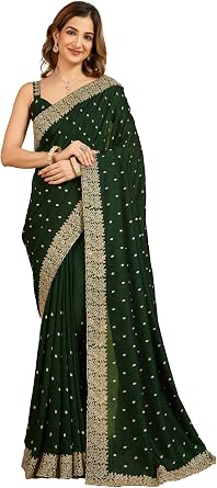 TRENDMALLS Womens Art Silk Embroidery Siroski work Saree with Unstitched Blouse Piece For Women