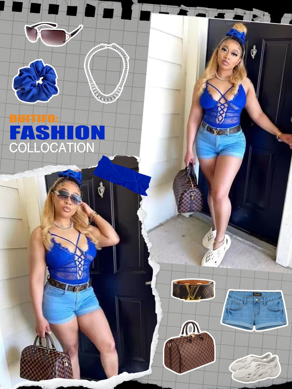 Buitifo Women Sexy Bodysuit One Piece Babydoll Lingerie Lace Teddy Negligee: Blue Small