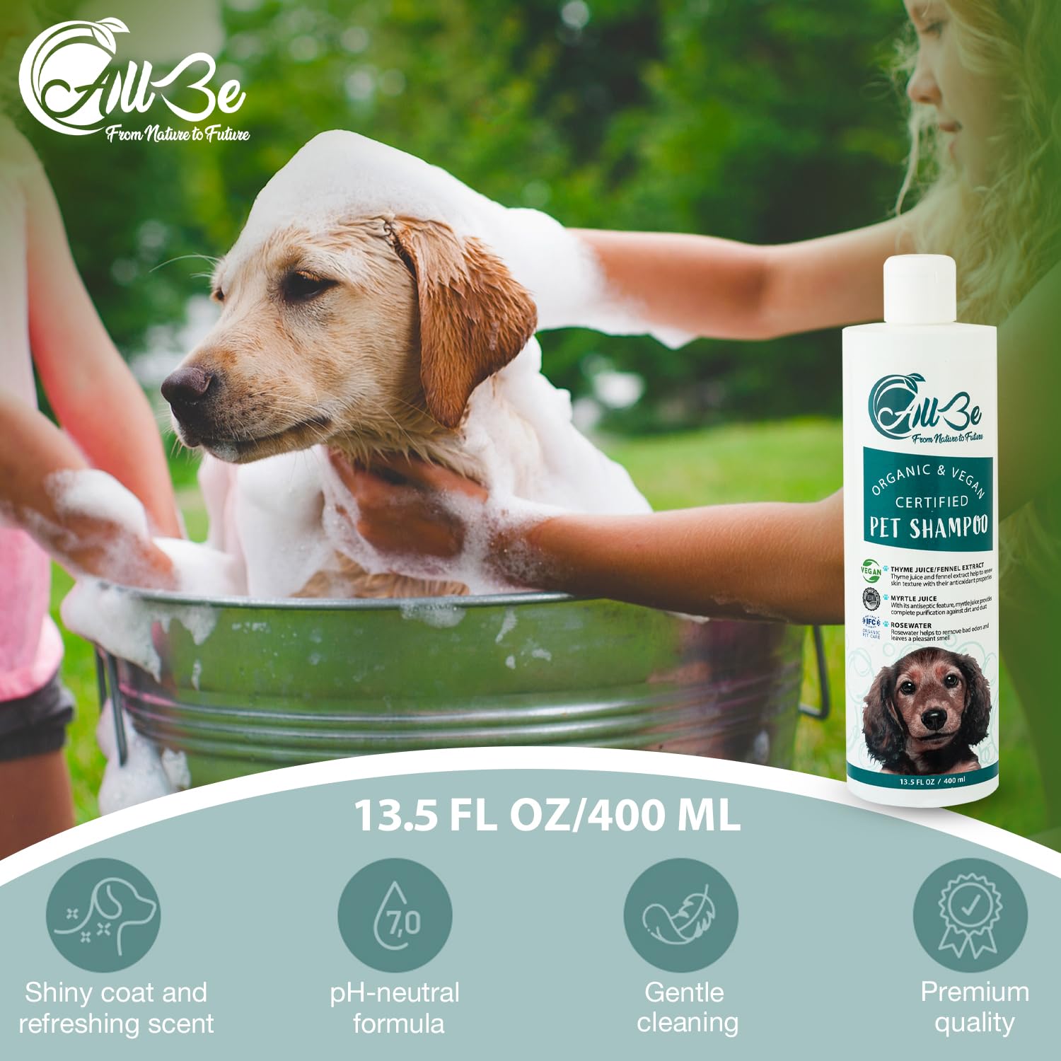 Hundeshampoo 3x400 ml – Bio 4-in-1 Shampoo für Hunde & Katzen – vegan & natürlich – gegen Juckreiz, Trockenheit & Geruch – Rosenwasser, Thymian, Fenchel – beruhigende Pflege