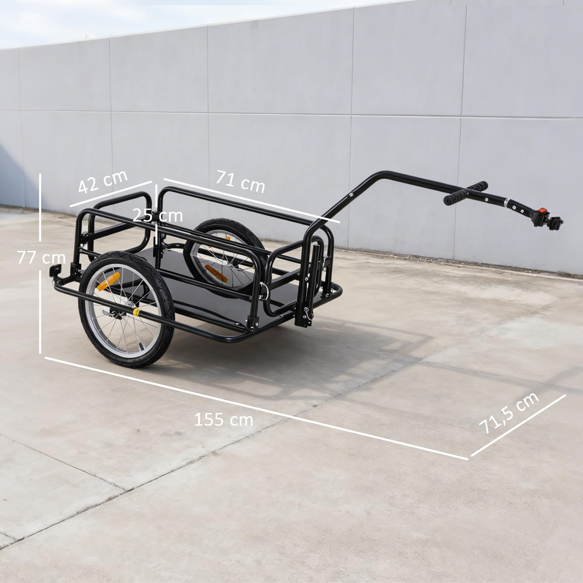 HOMCOM Fahrradanhänger Klappbar Lastenanhänger mit Kupplung, Kuppler & Reflektoren Transportwagen bis 40 kg belastbar, Transportanhänger Anhänger für Camping, Einkaufen, Umzug 155 x 71,5 x 77 cm