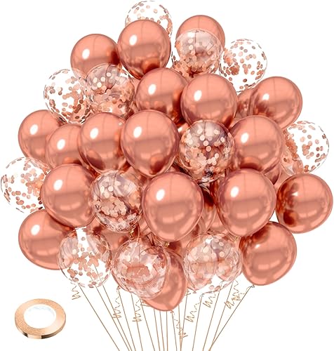 YGAUZ Globos de confeti de color oro rosa, 50 unidades de 12 pulgadas, globos metálicos y con purpurina para decoraciones de fiestas, cumpleaños y