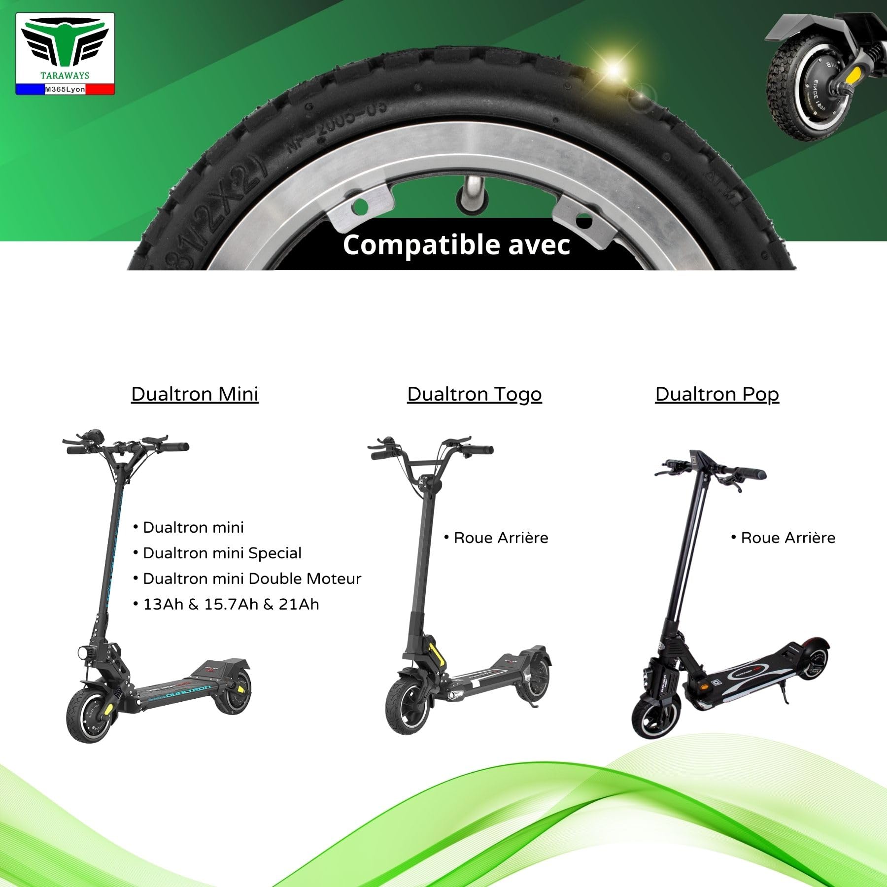 Cerchio Posteriore Compatibile con Monopattino Elettrico Dualtron Mini e Dualtron Togo, Pop (Rim+Off-Road Tire)