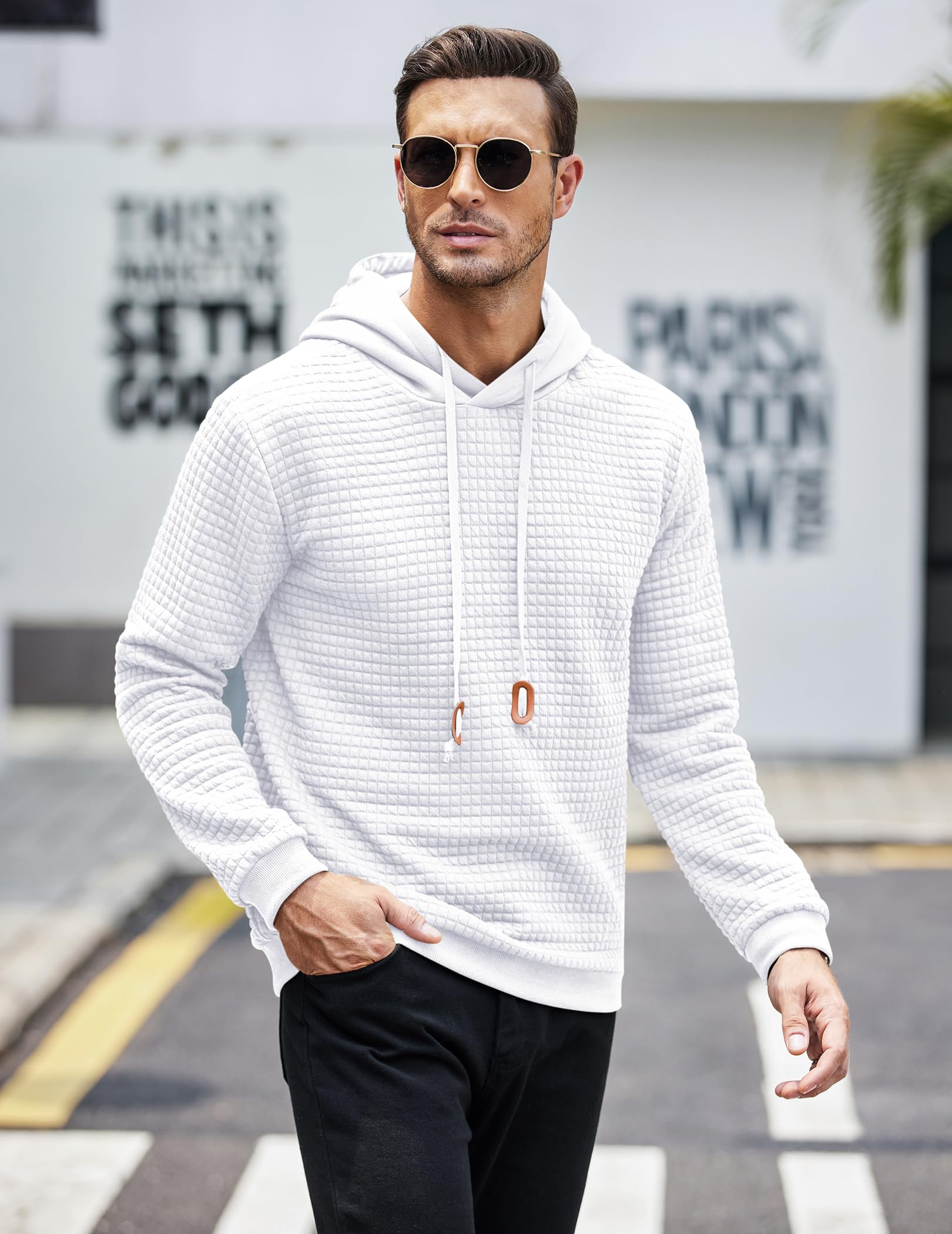 COOFANDY Felpa con Cappuccio da Uomo a Maniche Lunghe da Lavoro Pullover Jacquard a Quadri con Cappuccio