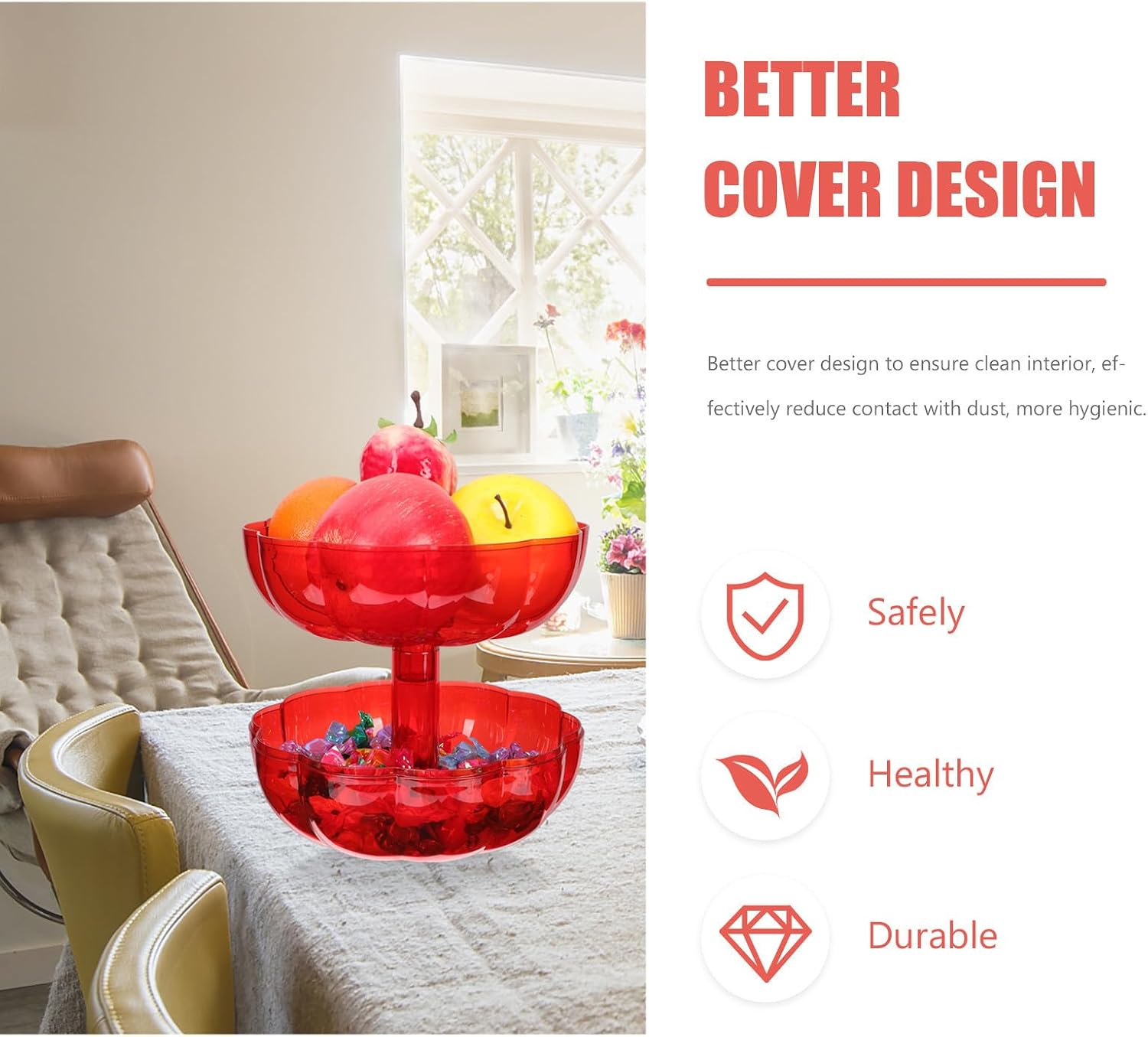 VICASKY Red Pumpkin Shaped Fruit Tray with Lid for Keeping Food Fresh Plastic Fruit Plate Organizer for Parties and Special Festivals Creative Halloween