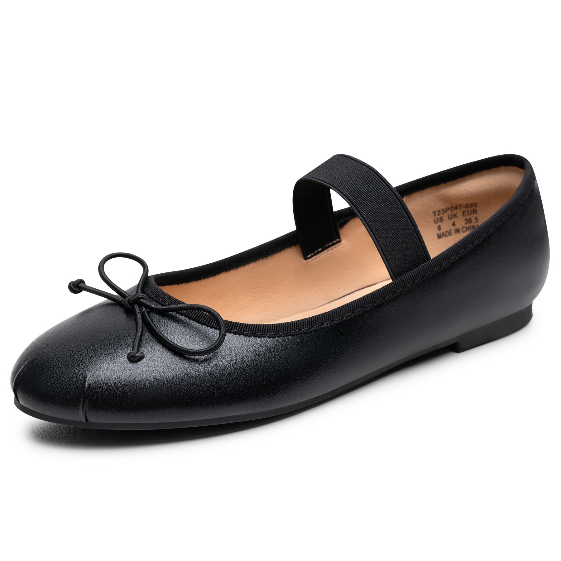Trary Ballet Flats for Women Closed Round Toe Mary Jane Shoes Women Cute Bowknot Non-Slip Dressy Shoes Elastic Strap Comfortable Women's Flats for All-Year Daily Work Causal