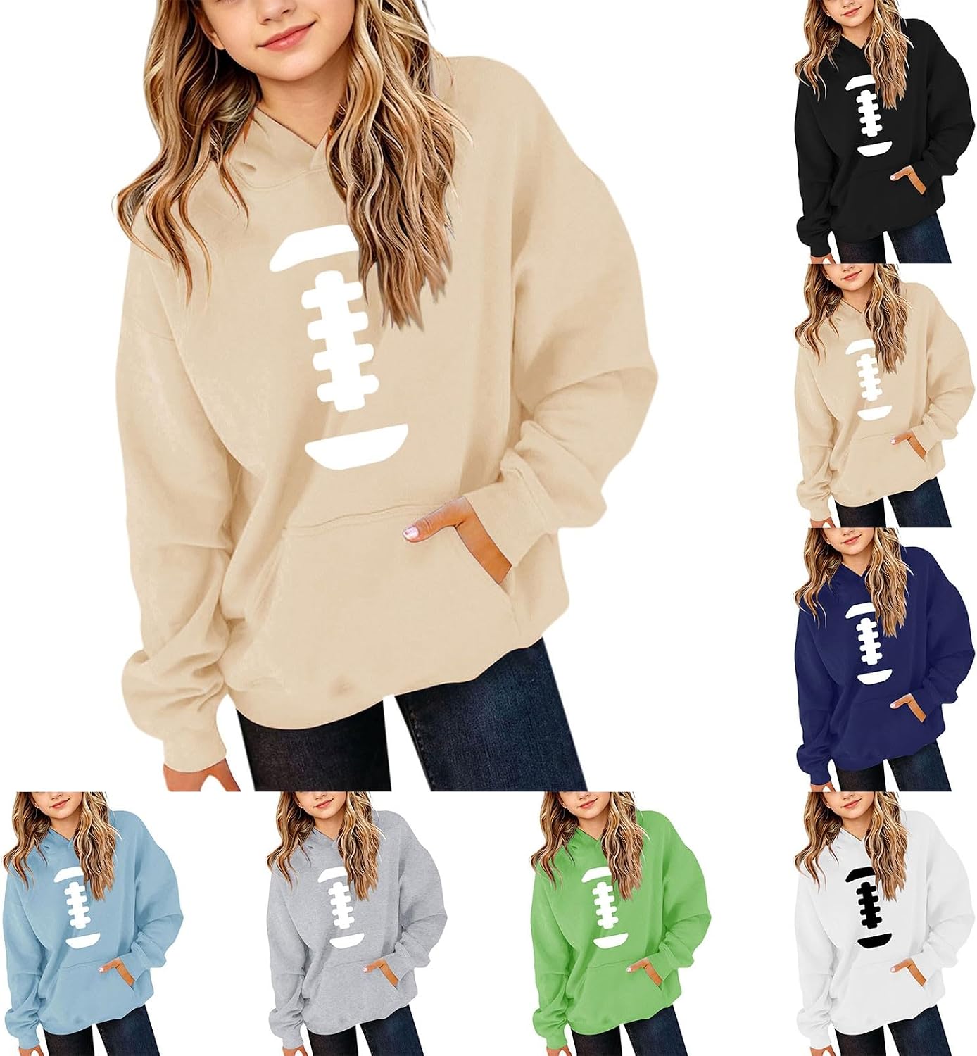 Girls Football Oversized Hoodies Casual Loose Cute Gradient Hooded Sweatshirts Teen Trendy Preppy Long Sleeve Athletic