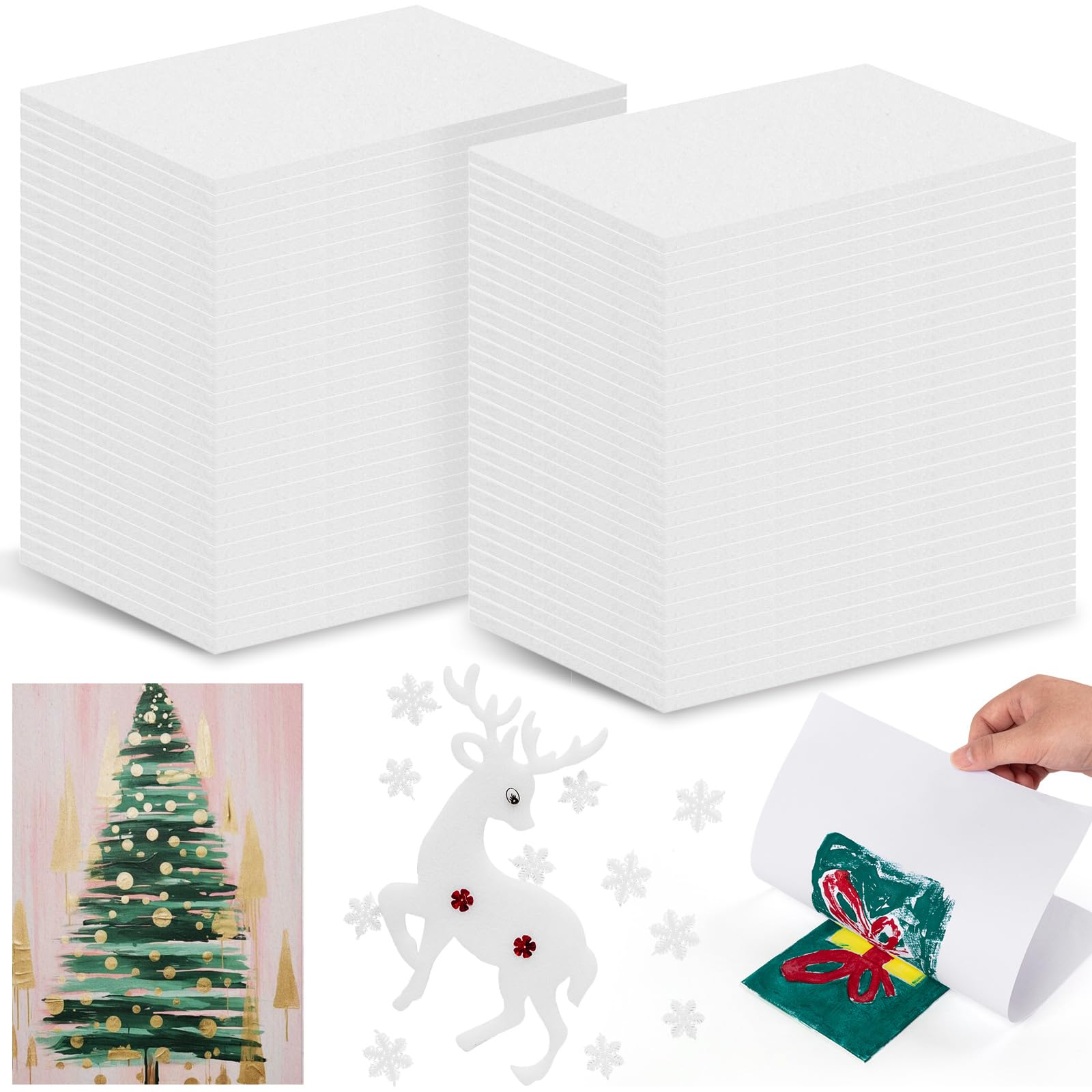 HFKPJRT 50 Pcs Foam Printing Plates, 4 x 6 Inch White Foam Sheets, 2mm Thick Eva Foam Board for Crafts, Styrofoam Sheets Set for Card Making, Crafting, Printing, Stamp, Classroom, Scrap Booking
