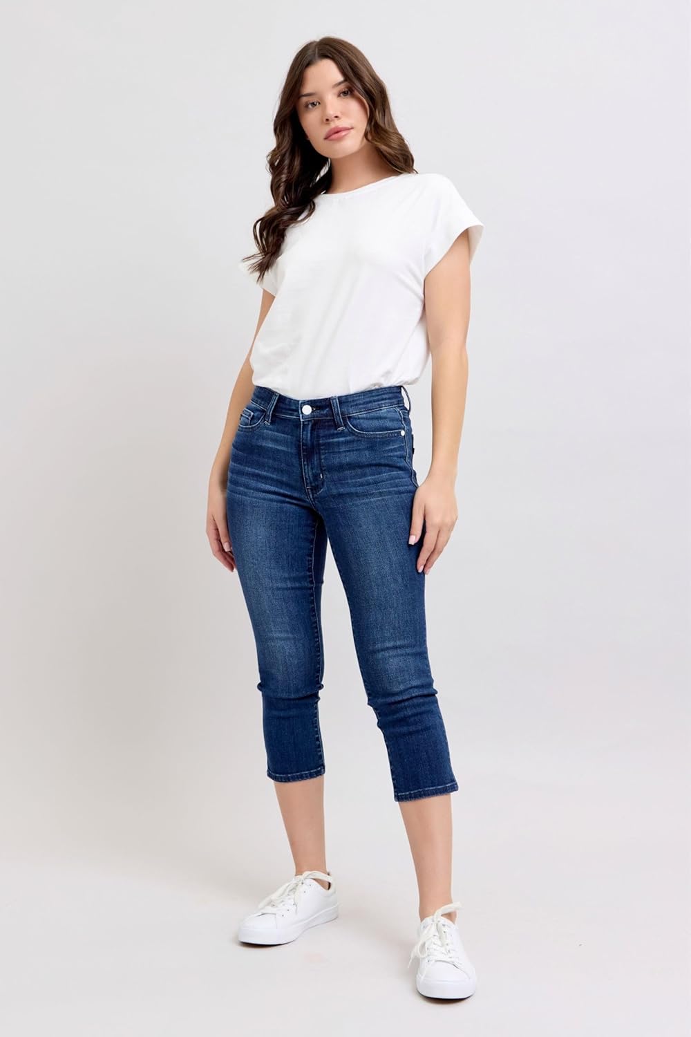 Judy Blue Dark Wash Mid Rise Capris- Ivory Gem - Image 3