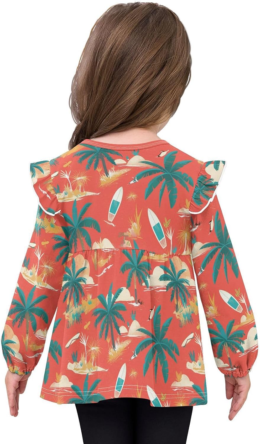 visesunny Toddler Clothes for Girls Beach Surfboard Palm Tree Long Sleeve Fall Shirts Cotton Top with Ruffle Collar