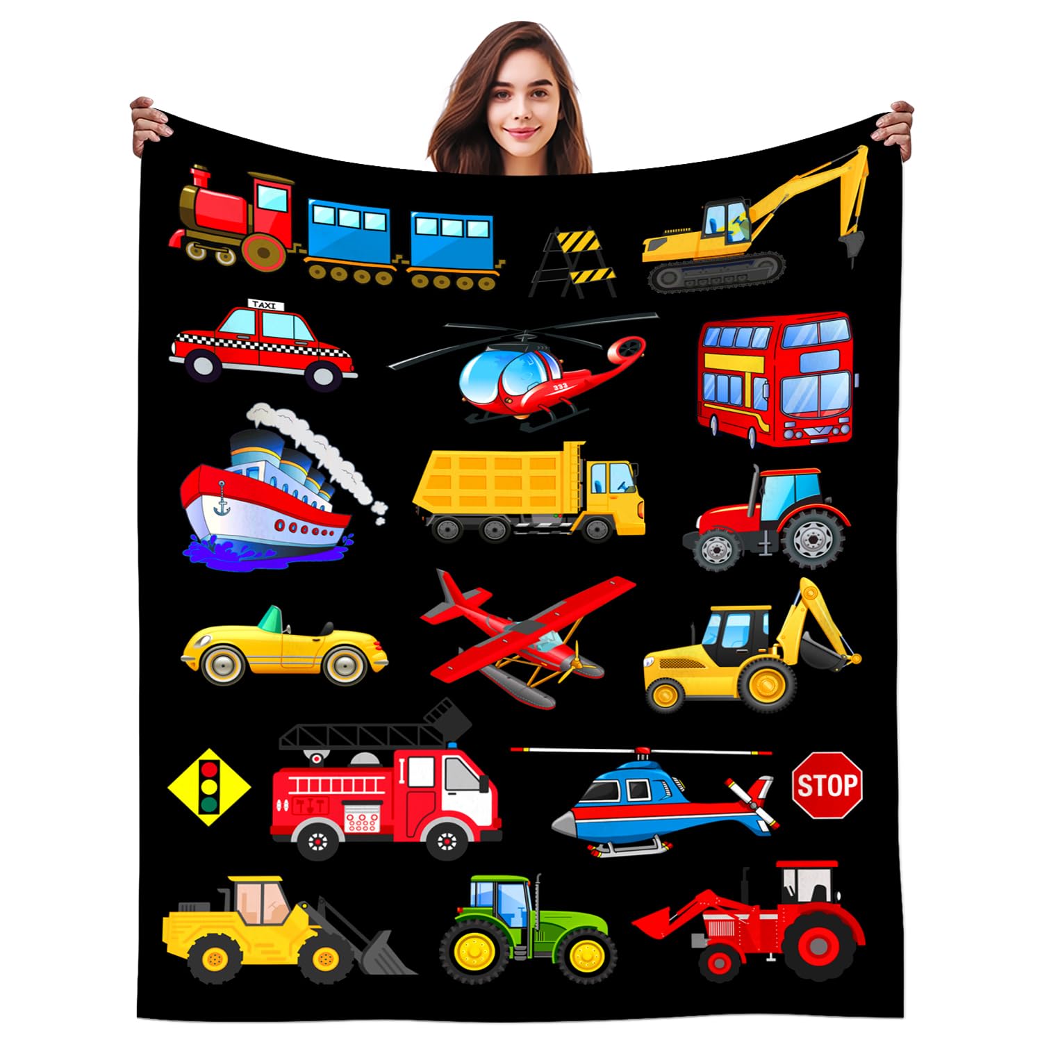 DikoGoGo Cute Car Blanket for Kids Boys Stuff Construction Truck Blanket With Cars Plush Bedding Truck Gifts for Kids Toddler Boys Girls Adults Gifts Room Decor 50"X40"INCH