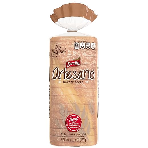 Sara Lee Artesano Original Artisan Bread, 20 Oz Loaf of White Bread Without Artificial Preservatives