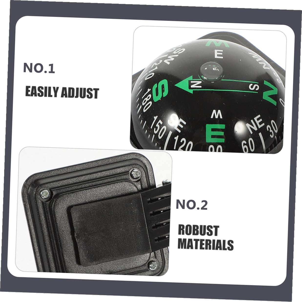 Car Compass Ball 2pcs Adjustable Dashboard Navigation Compass for Car Interior Accessories Suitable for Outdoor Hiking Marine Boat Truck