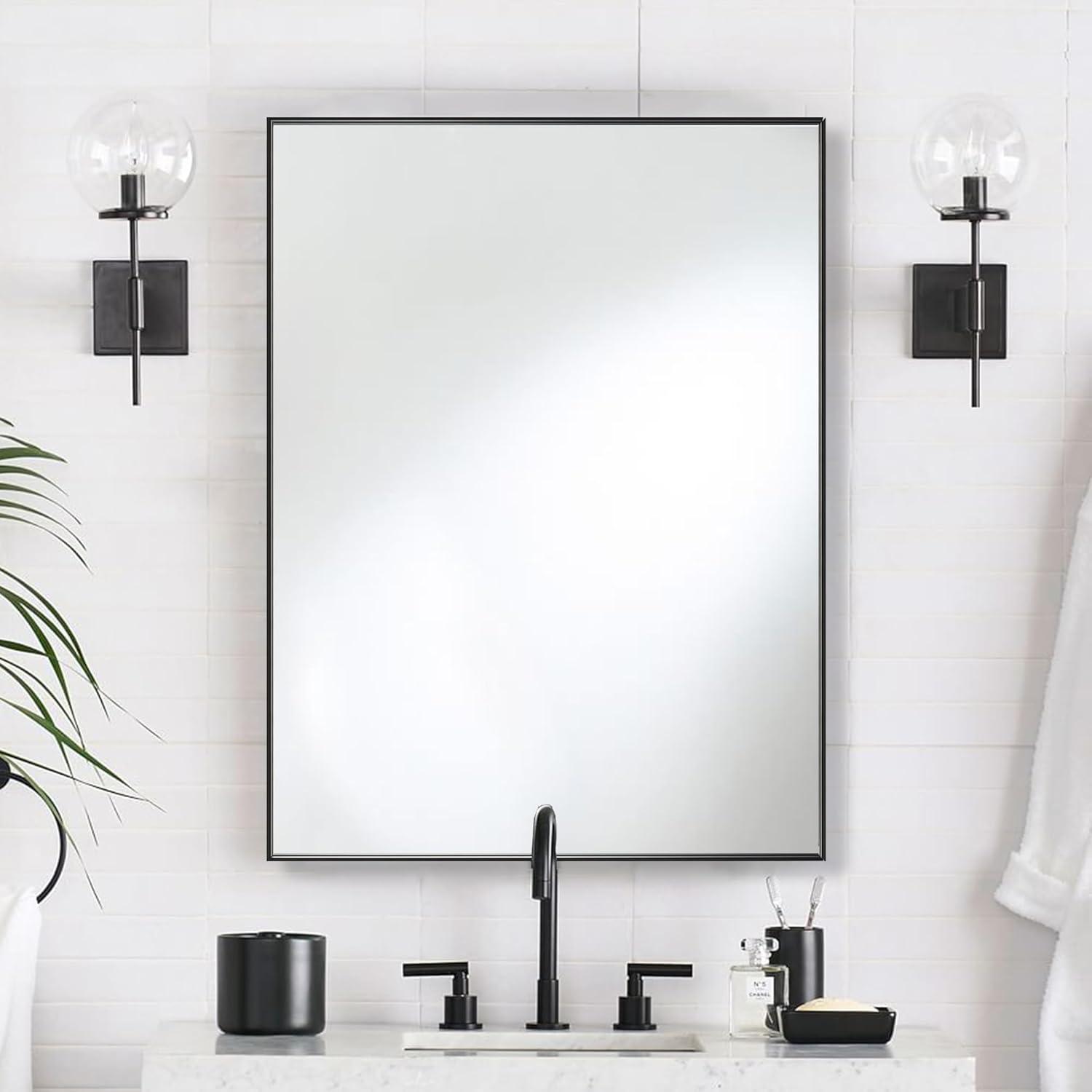 30x40 Inch Black Bathroom Mirror for Wall, Aluminum Frame Rectangle Rectangular Vanity Mirror, Modern Large for Bedroom, Living Room, Horizontal or Vertical