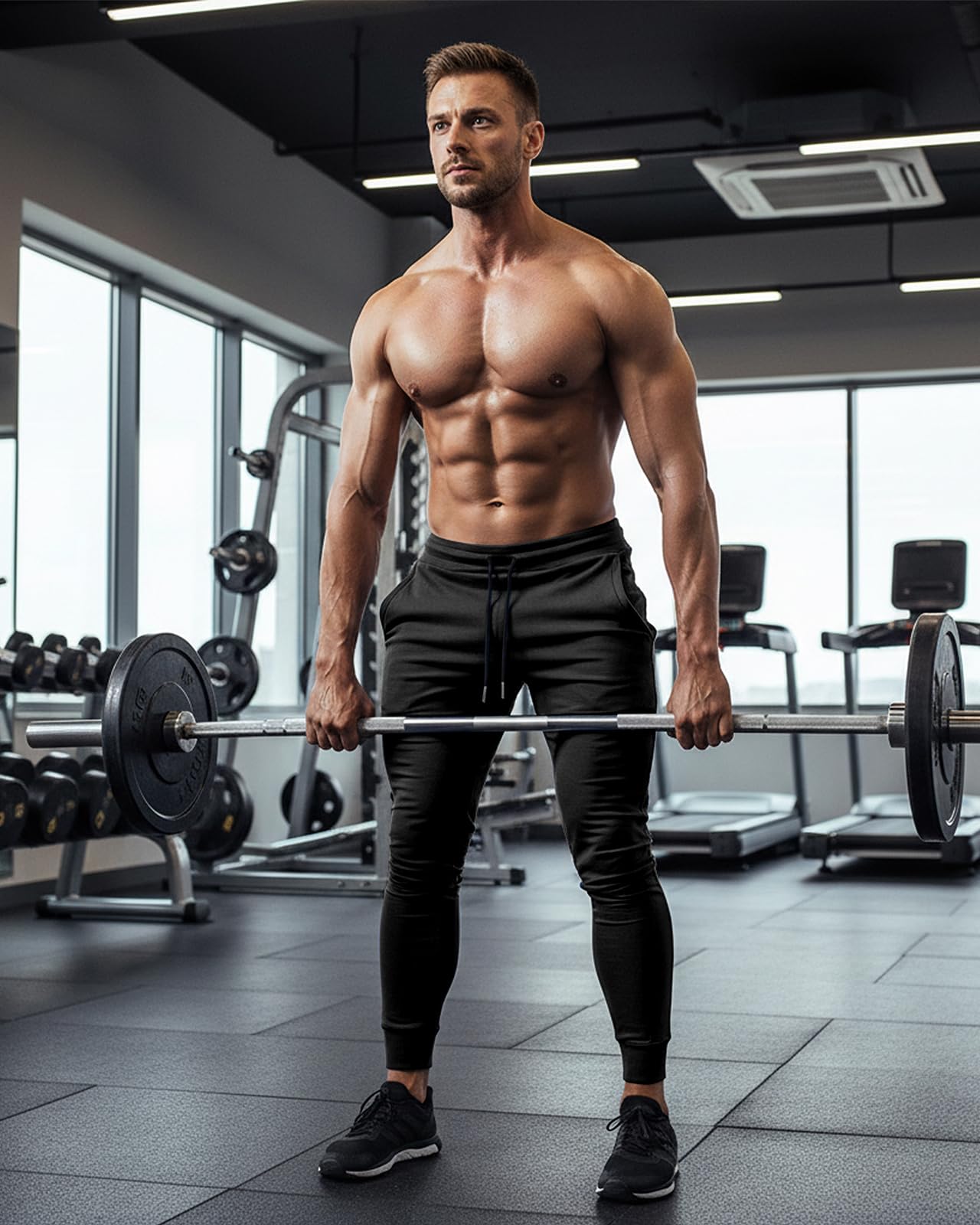 BUXKR Men's Slim Joggers Workout Pants for Gym Running and Bodybuilding Athletic Bottom Sweatpants with Deep Pockets