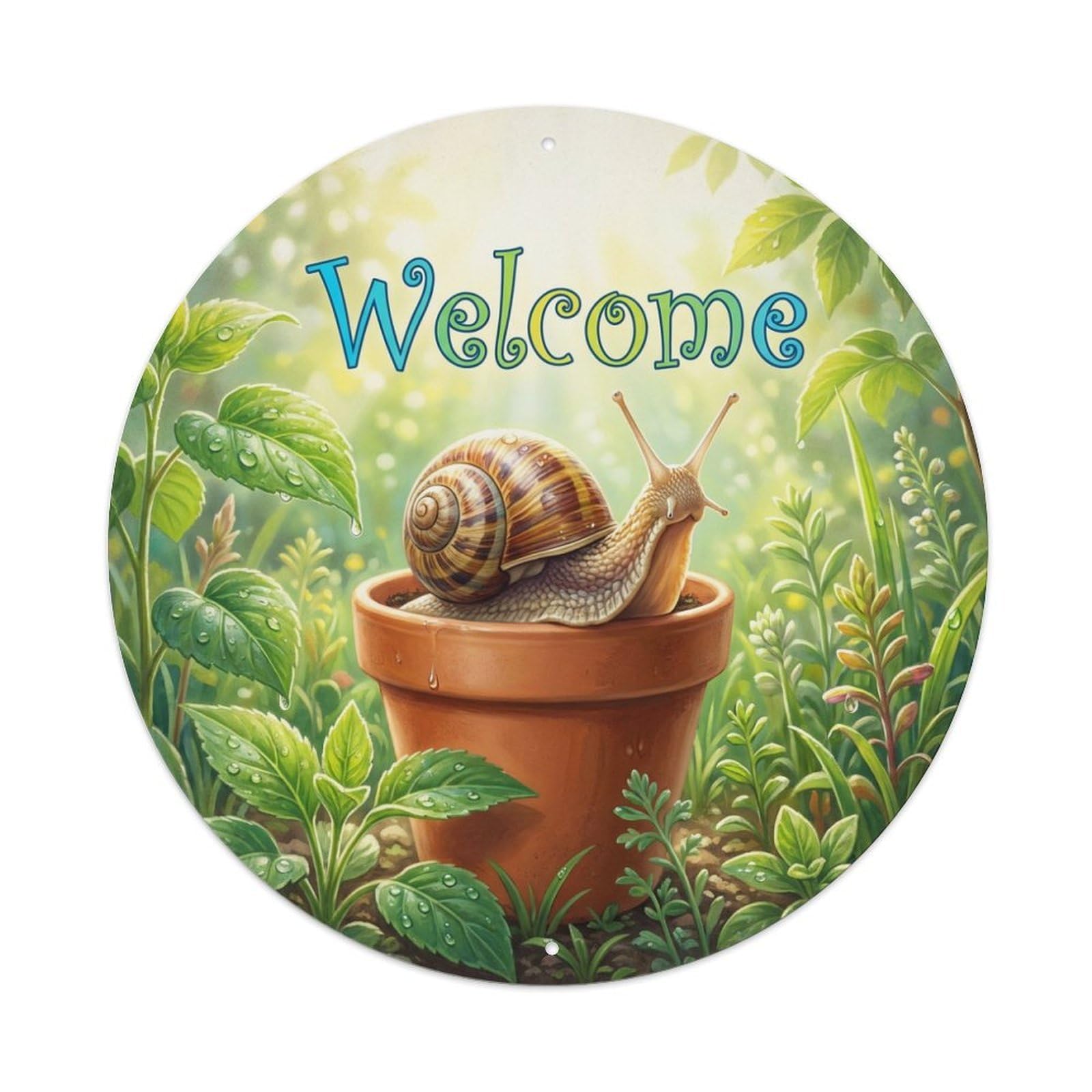 Welcome Snail Garden Leaf Metal Tin Sign