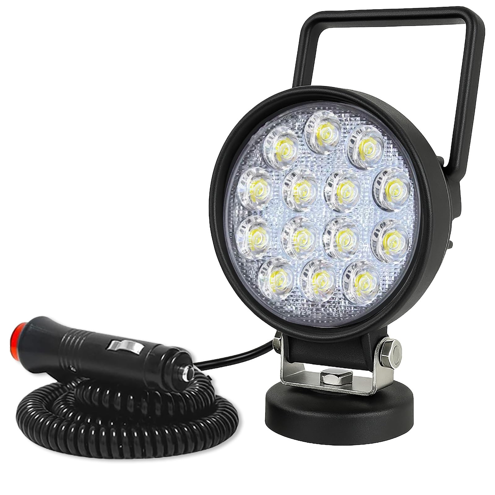Willpower 1Pcs faro da ricerca led, 4 pollici 42w faretti led con base magnetica, Impermeabile Faro led 12v per Trattore Camion Off Road Auto SUV ATV 4x4