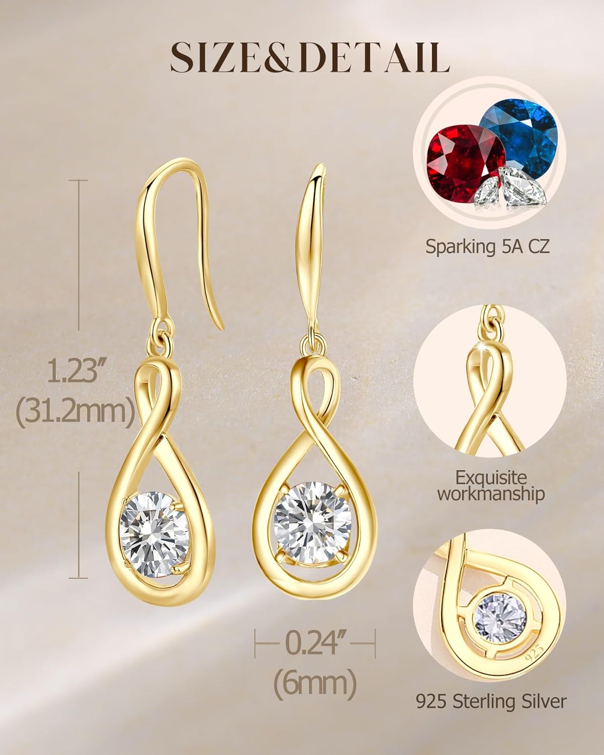 FANCIME Dangle Drop Earrings 925 Sterling Silver Dainty Infinity Round Gemstone Birthstone Jewelry Birthday Mothers Day Gifts for Her Women - Image 6