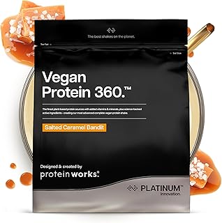 Protein Works | Vegan Protein 360 – PLATINUM Innovation, Polvere Proteica Vegan Premium, Shake Proteico Vegetale, Vitamine & Minerali Essenziali, Basso Zucchero, Caramello Salato, 28 Porzioni, 1kg