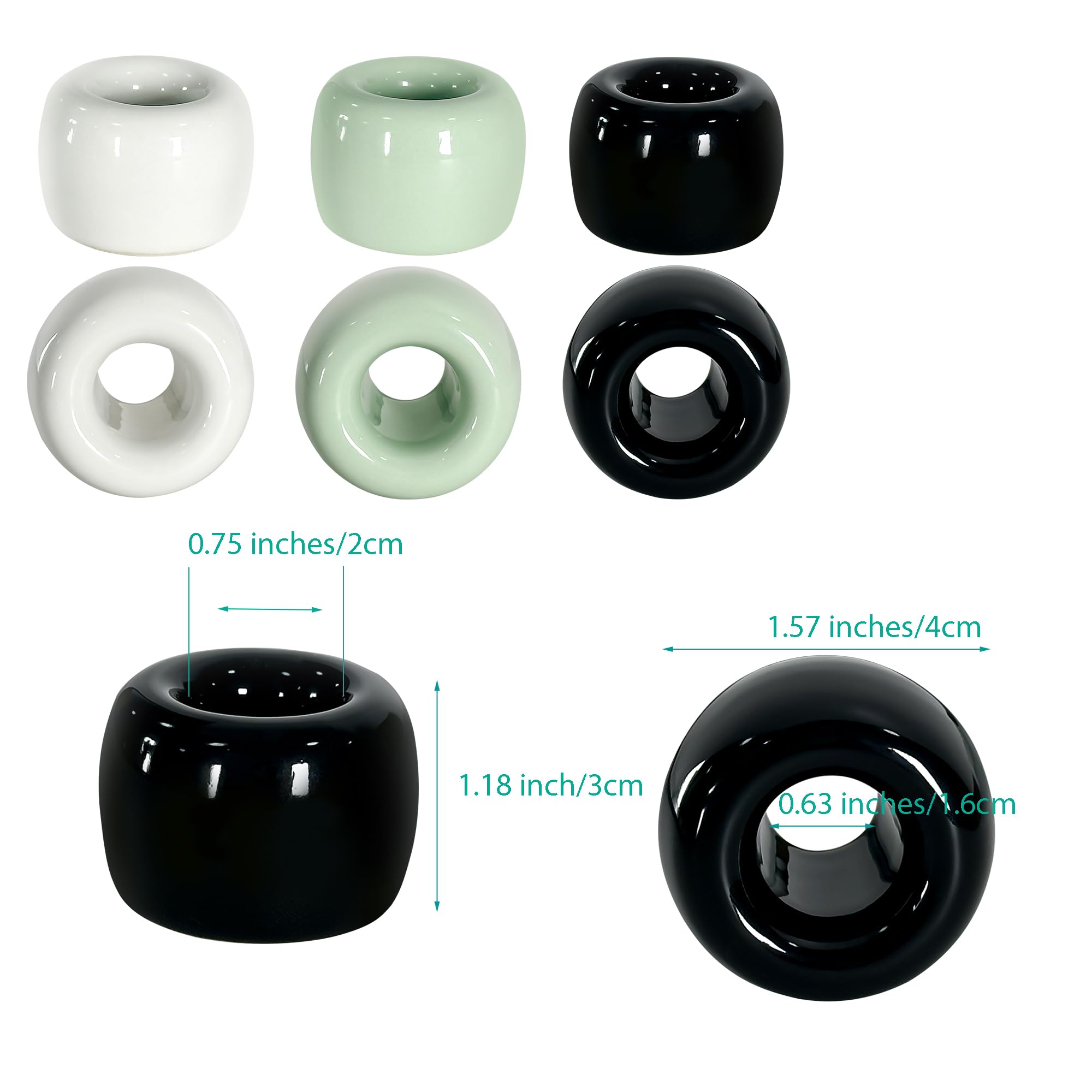 ZumenDa 6-Pack Mini Ceramic Toothbrush Holders – Bathroom Countertop Organizers | Compact Hygienic Brush Stands (White+Black+Green)