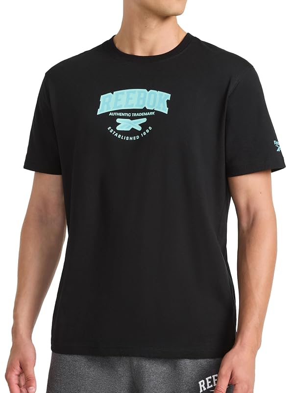 Reebok Men’s Crewneck Graphic Crewneck T-Shirt, Standard Fit, Lightweight Cotton-Poly Fabric, Black, X-Large by Reebok - Used condition - US$14.48