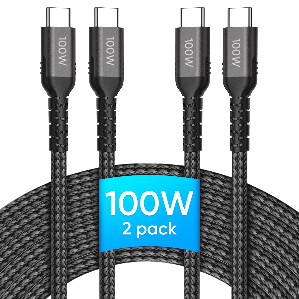 100W USB C to USB C Cable (6FT 2Pack), 100W Type C Fast Charge Cable for iPhone 16 15 14 13 Series, iPad Pro 13 12.9 11 inch, iPad Air 5 4, MacBook Dell Hp Asus Huawei and More